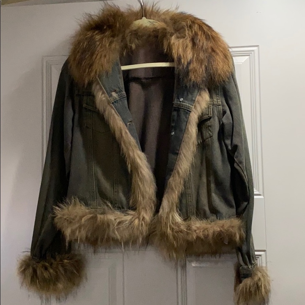Real fur Denim jacket